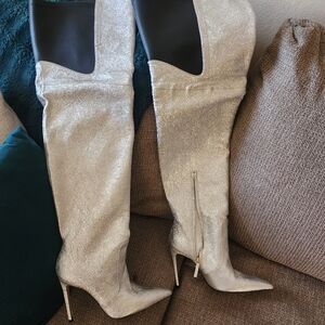 NEW! Good American Silver Crackle Over-the-Knee Boots